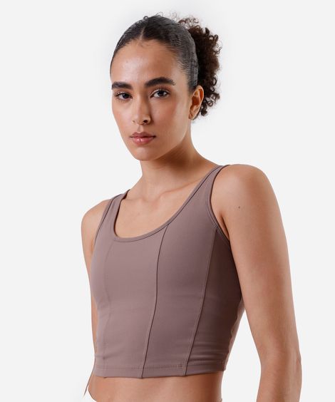 top alongado feminino com recortes esportivo ace marrom