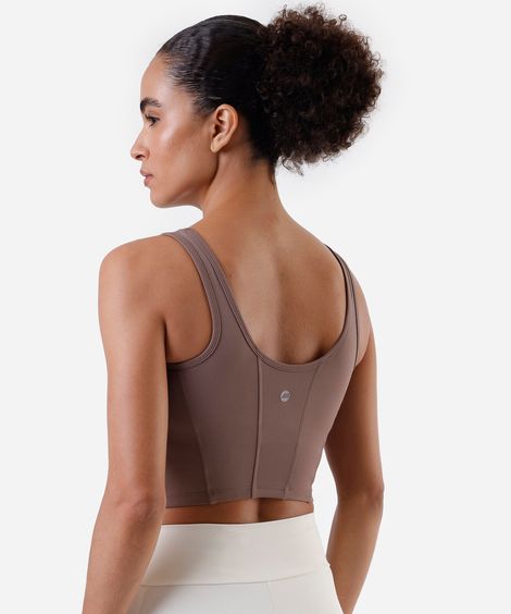 top alongado feminino com recortes esportivo ace marrom