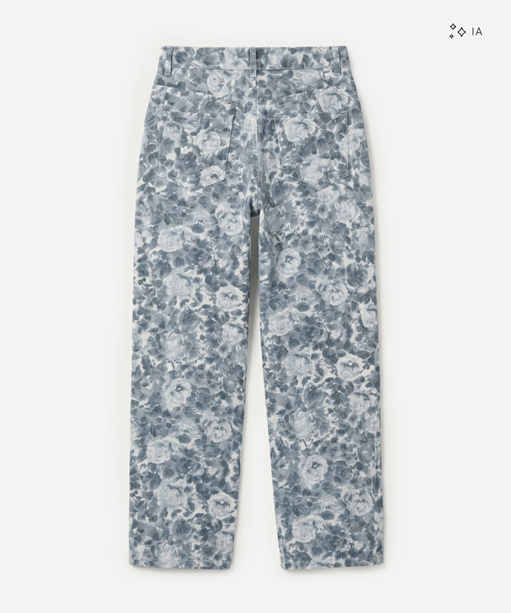 calça wide leg slim feminina de sarja floral off white