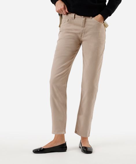 calça mom feminina de sarja cintura alta bege