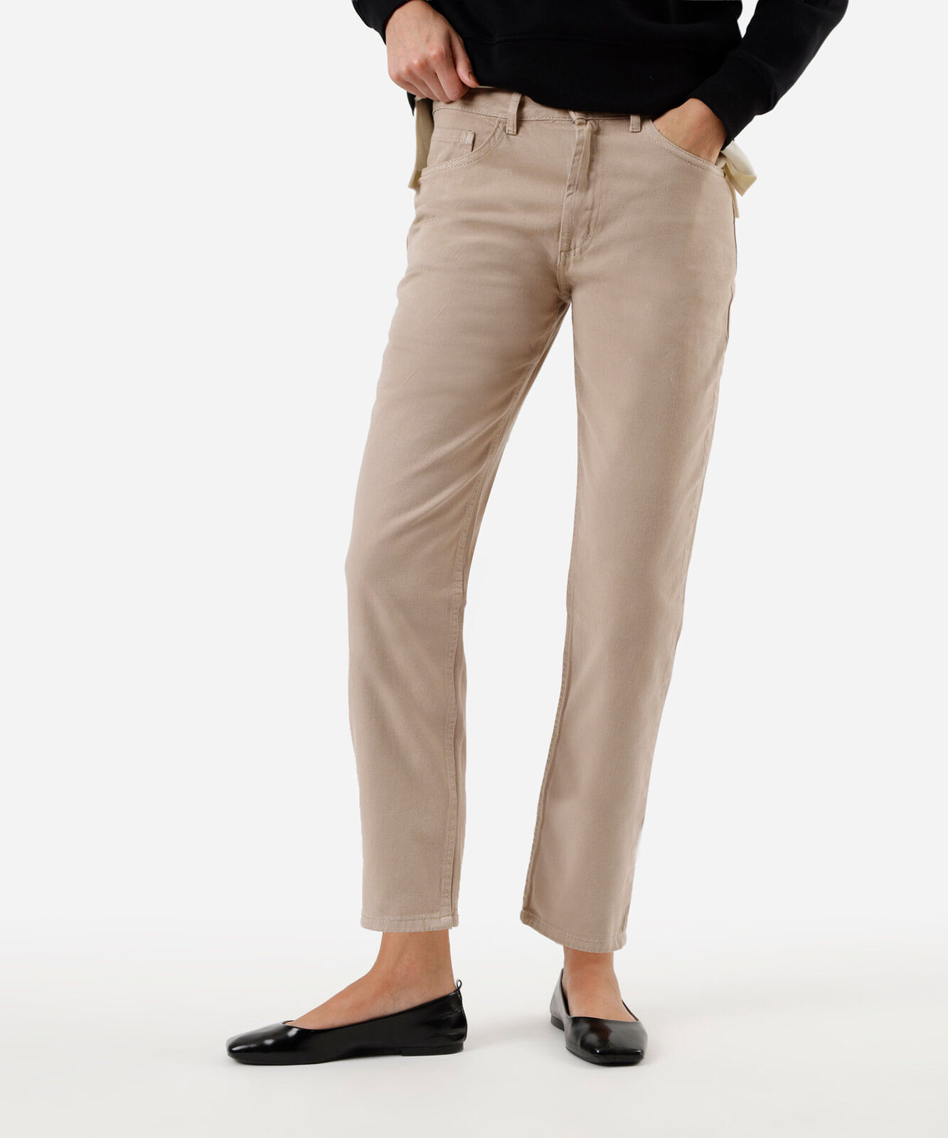 calça mom feminina de sarja cintura alta bege