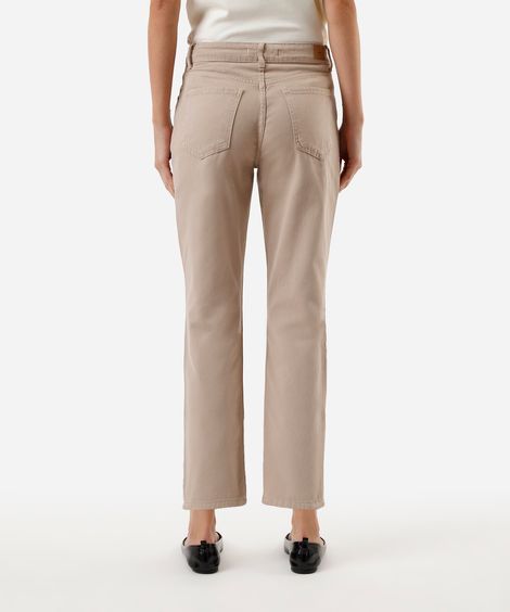 calça mom feminina de sarja cintura alta bege