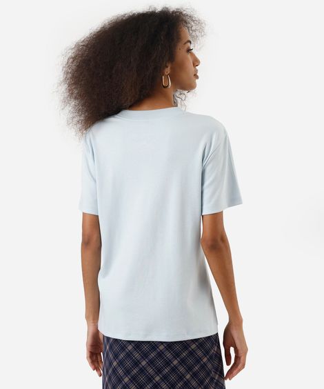 camiseta básica feminina de algodão peruano oversized com fendas azul