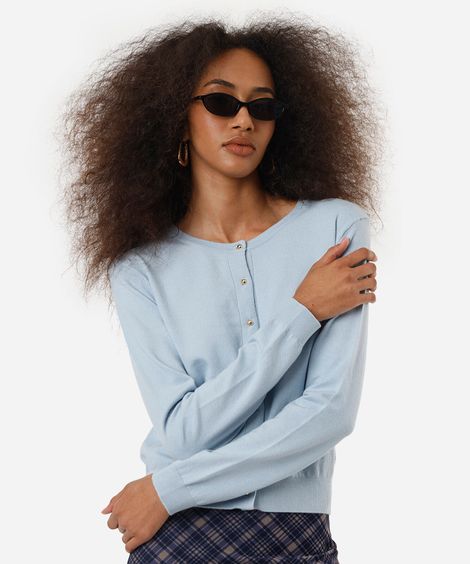 cardigan feminino de tricot azul