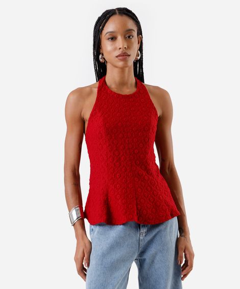 blusa peplum feminina de laise frente única vermelho