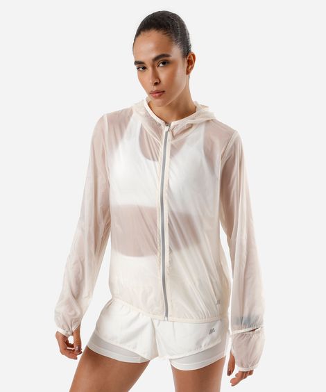 jaqueta corta vento feminino esportiva ace com capuz branca