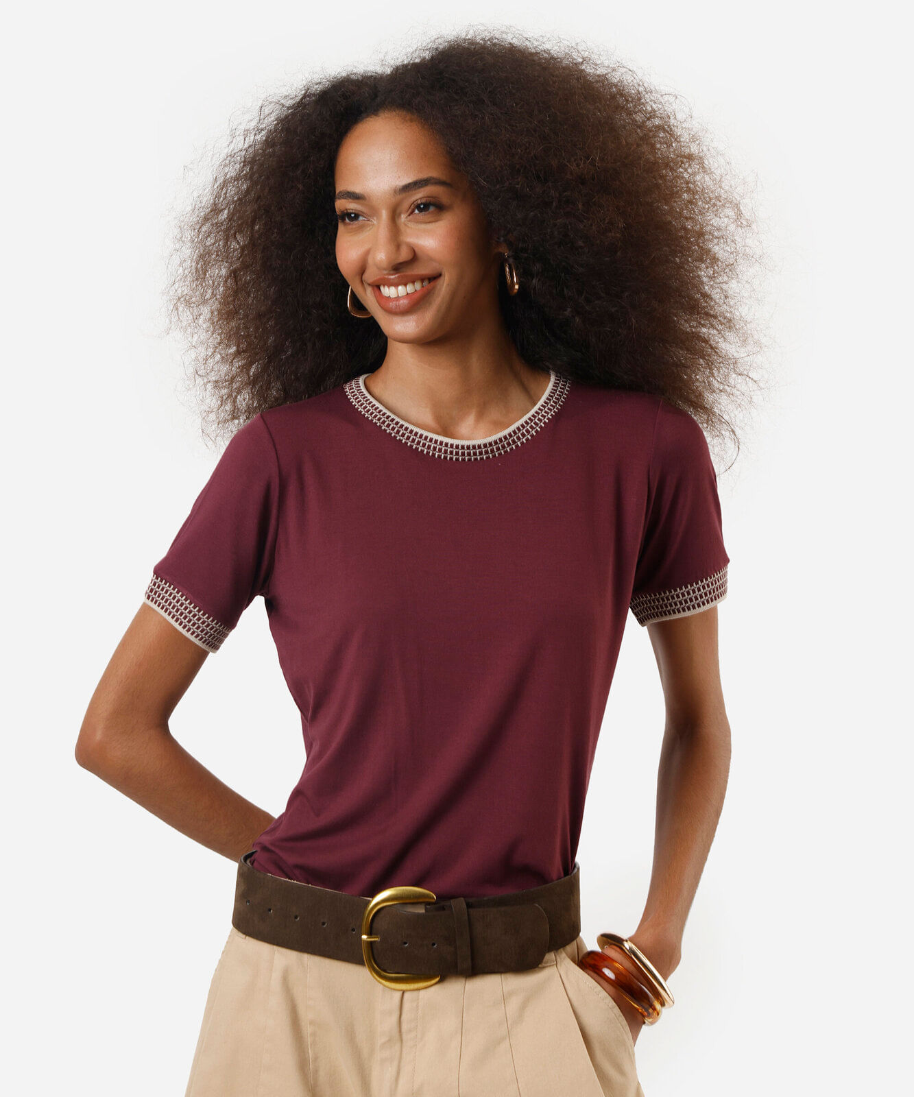 blusa feminina de viscose manga curta vinho