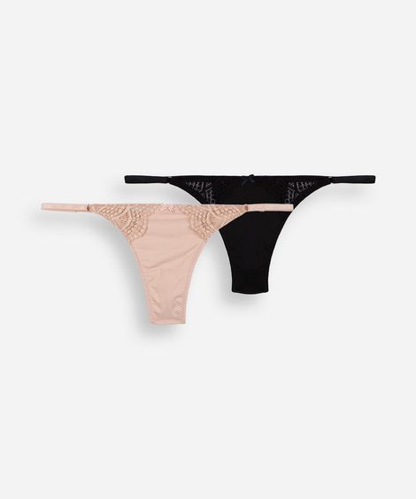 kit de 2 calcinhas string fio dental feminina com renda colorido