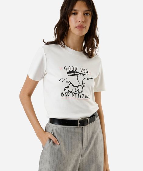 camiseta feminina de algodão peruano snoopy off white