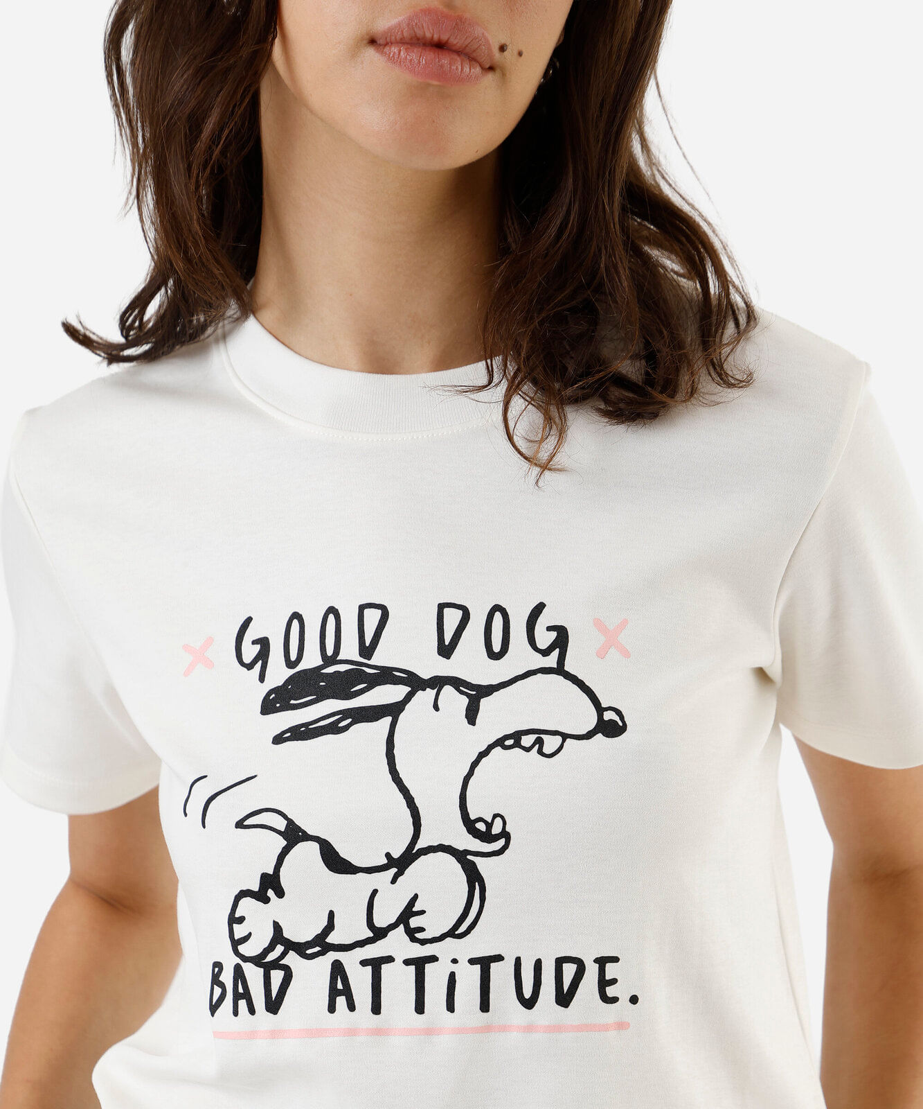 camiseta feminina de algodão peruano snoopy off white