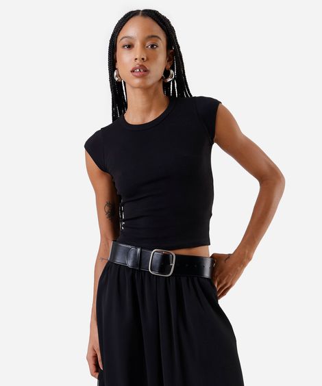 blusa baby look feminina de algodão básica preta