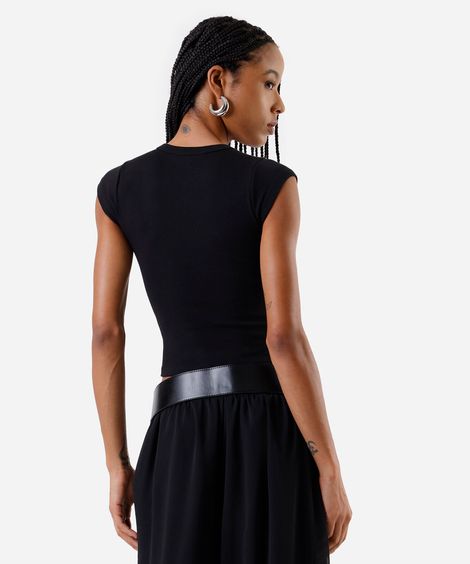 blusa baby look feminina de algodão básica preta