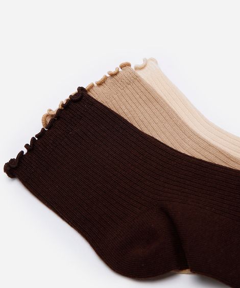 kit de 3 meias cano alto com frufru colorido