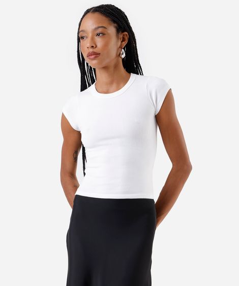 blusa baby look feminina de algodão básica off white