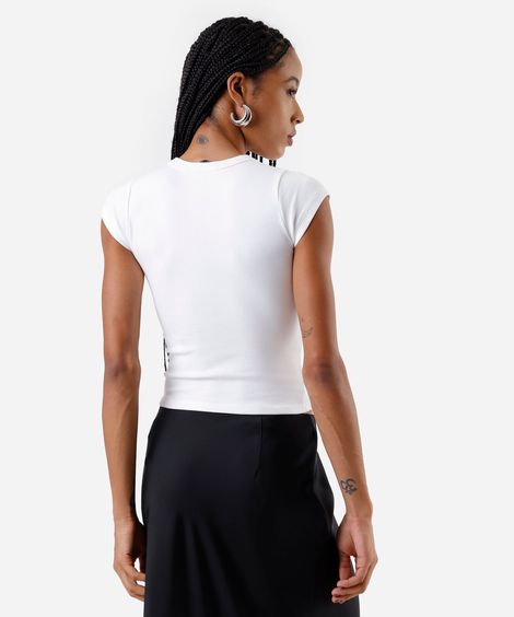 blusa baby look feminina de algodão básica off white