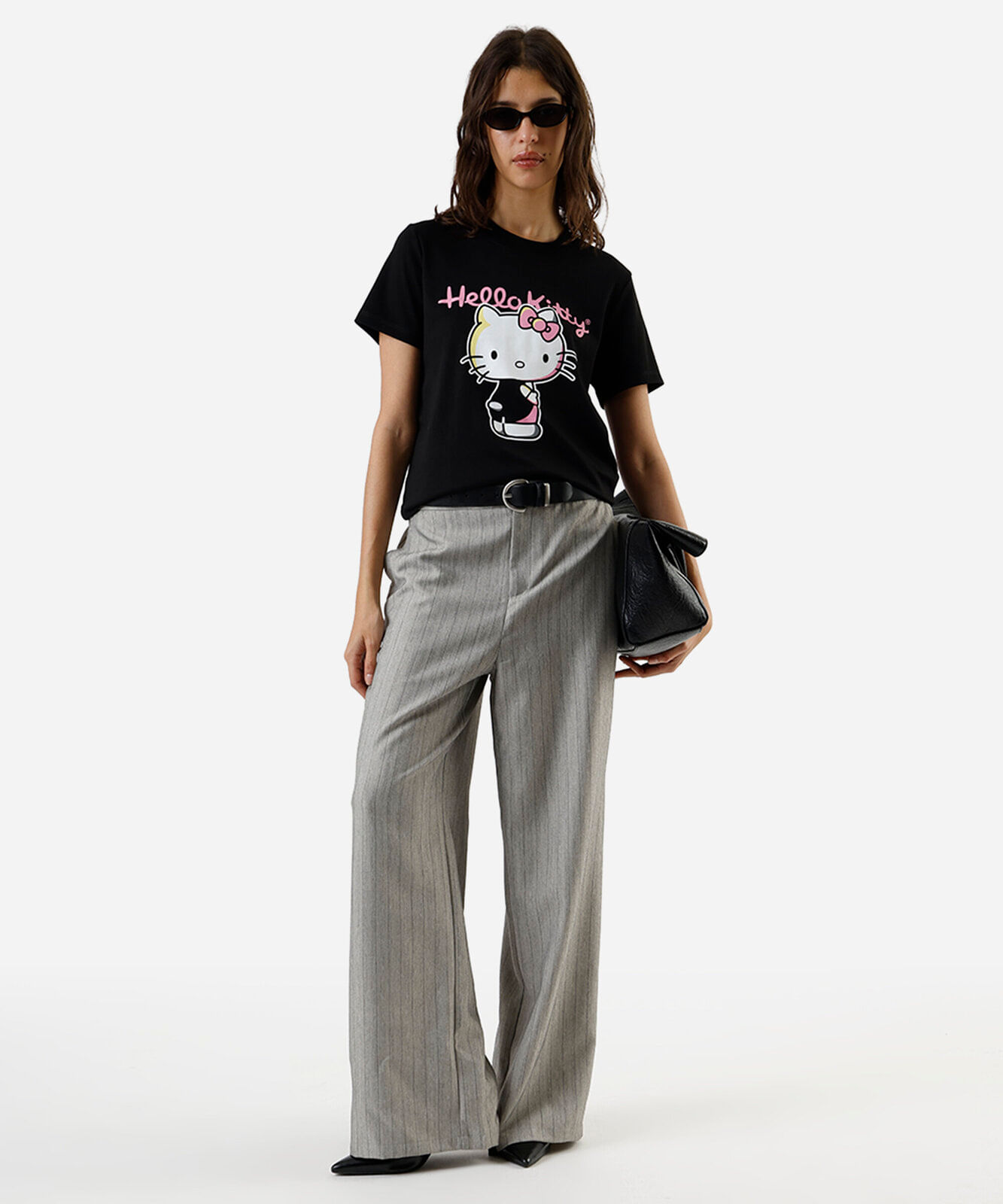 camiseta feminina de algodão hello kitty preto