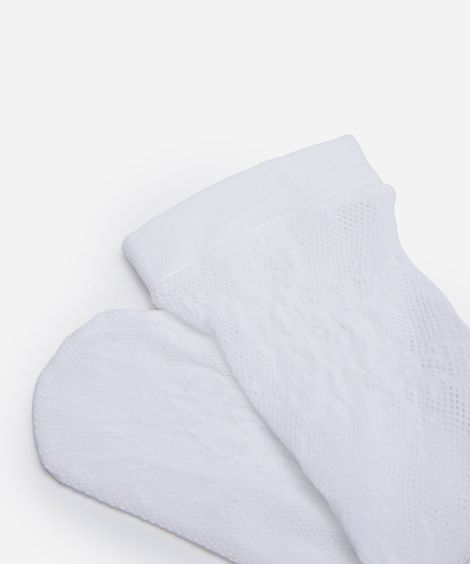 meia cano alto de renda floral branca