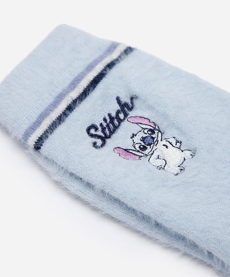 meia cano alto com bordado stitch texturizada azul