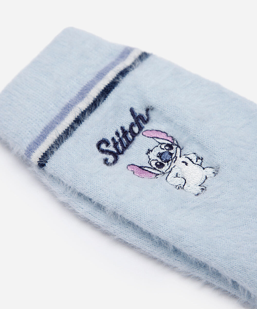 meia cano alto com bordado stitch texturizada azul