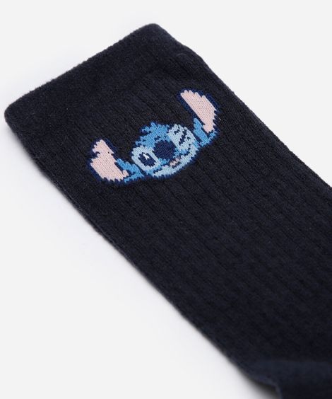 meia cano alto stitch azul