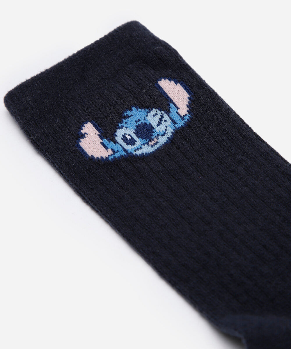 meia cano alto stitch azul