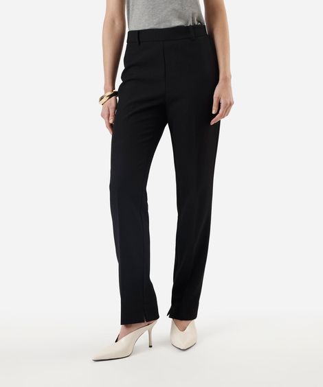 calça reta de alfaiataria feminina com fendas preta