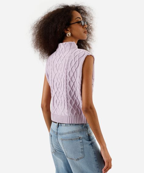colete feminino de tricot gola alta texturizado lilás