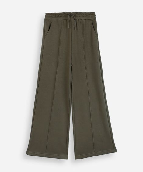 calça wide leg juvenil com nervuras cós elástico verde