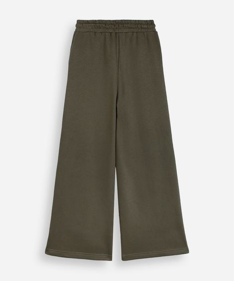calça wide leg juvenil com nervuras cós elástico verde