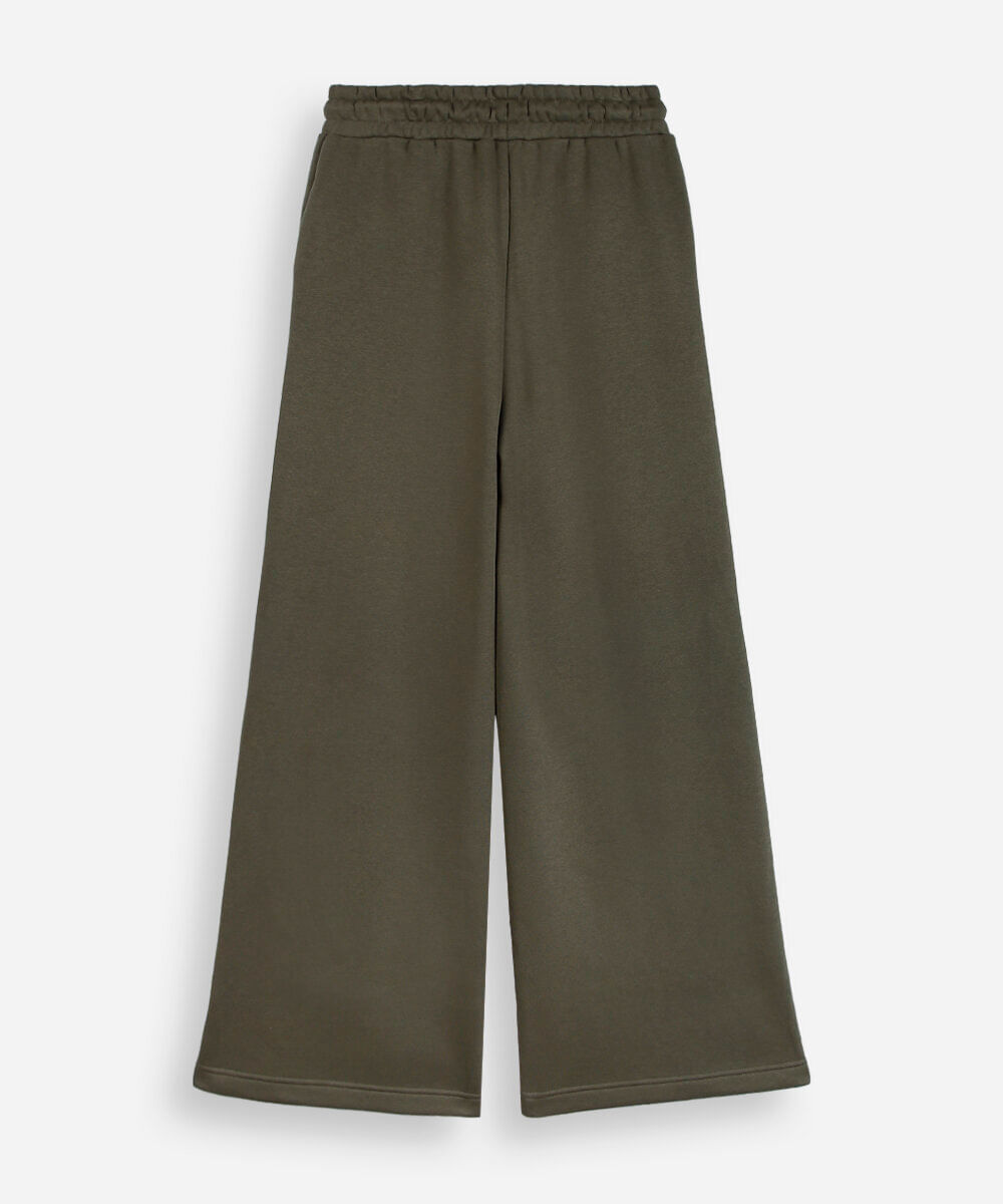 calça wide leg juvenil com nervuras cós elástico verde