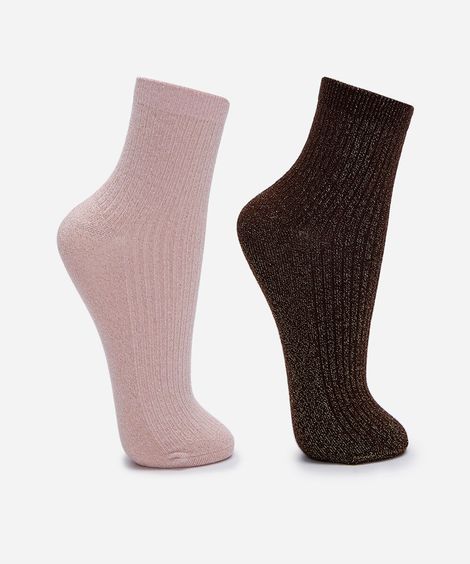 kit de 2 meias cano alto com lurex colorido
