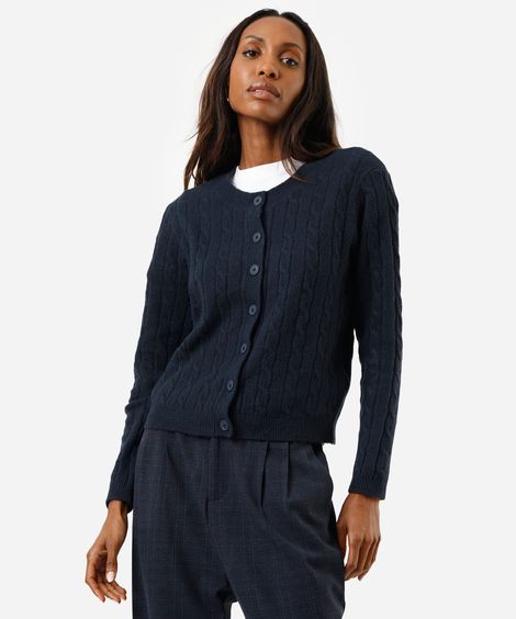 cardigan feminino de tricot texturizado azul