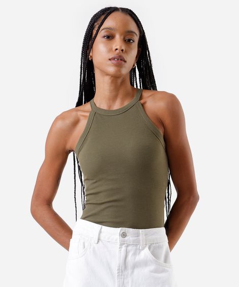regata básica feminina de algodão halterneck com bojo verde