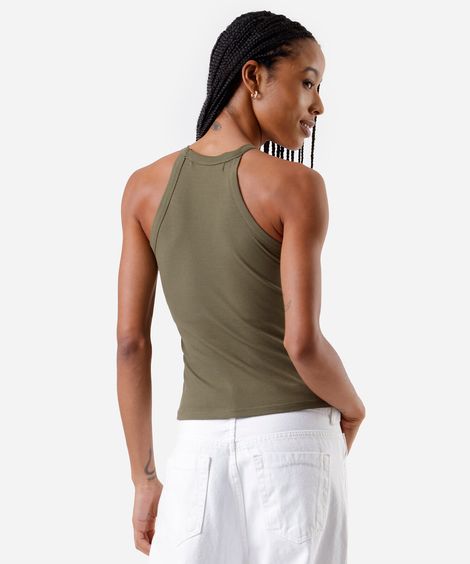 regata básica feminina de algodão halterneck com bojo verde
