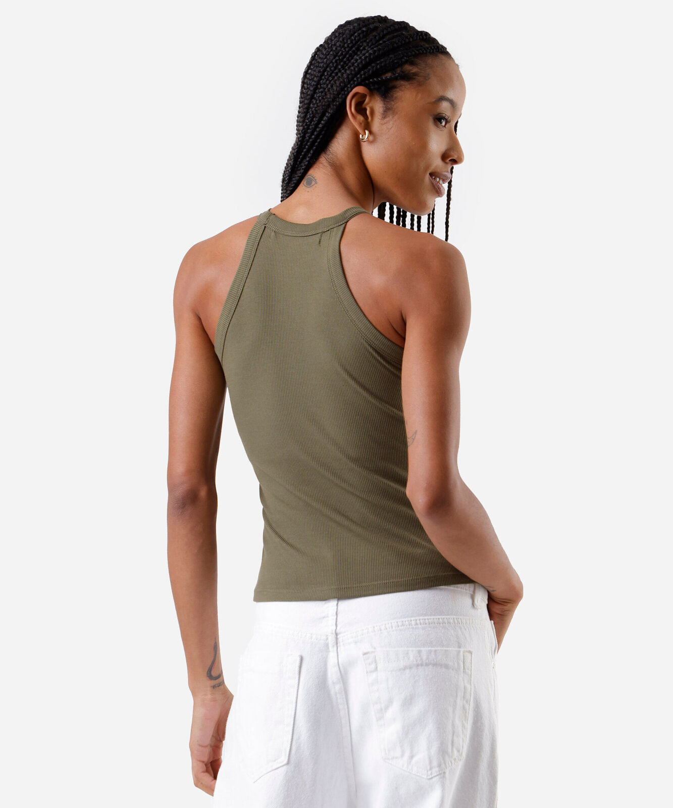regata básica feminina de algodão halterneck com bojo verde
