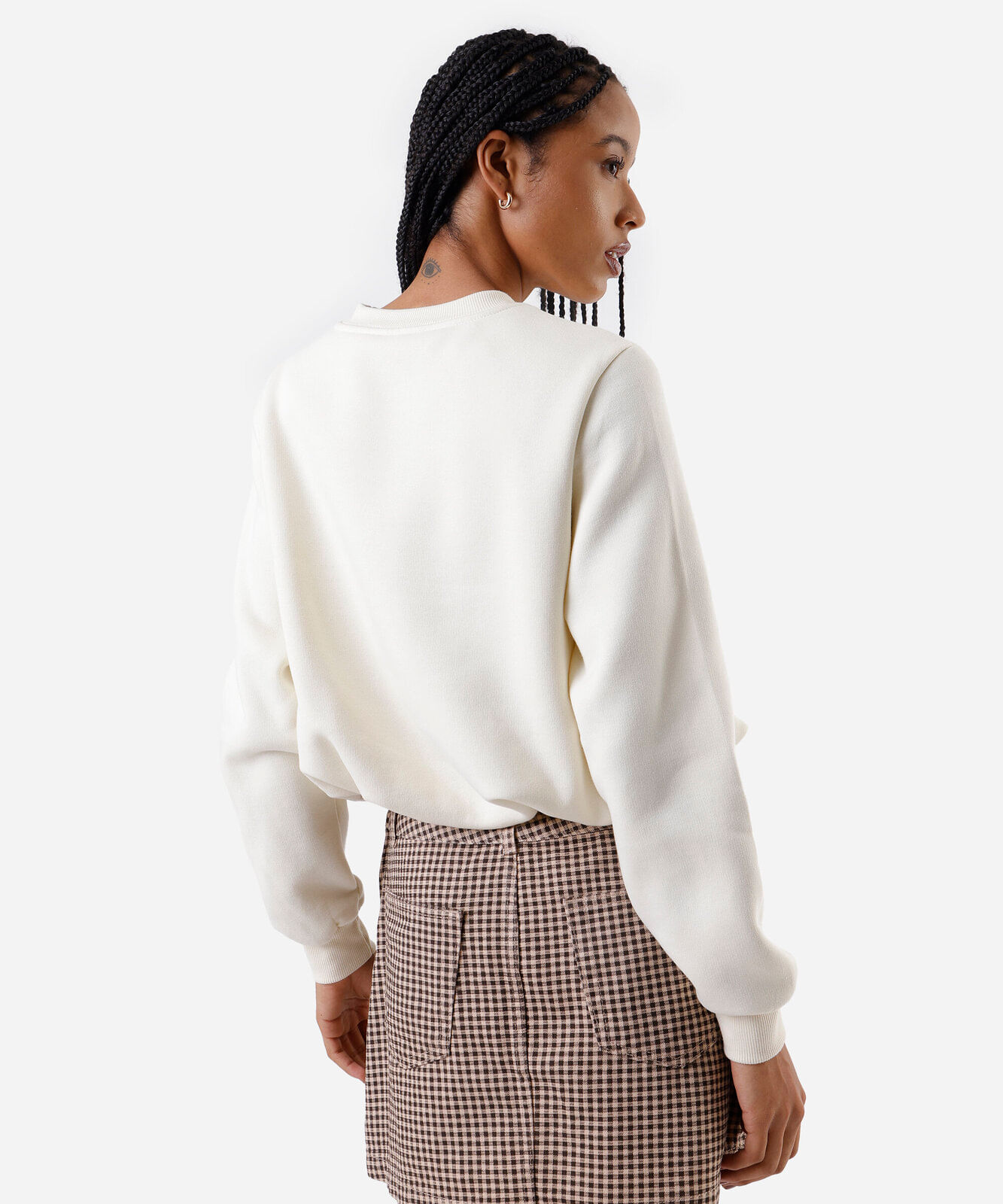 blusão cropped balonê feminino de moletom  manga longa bordado bege