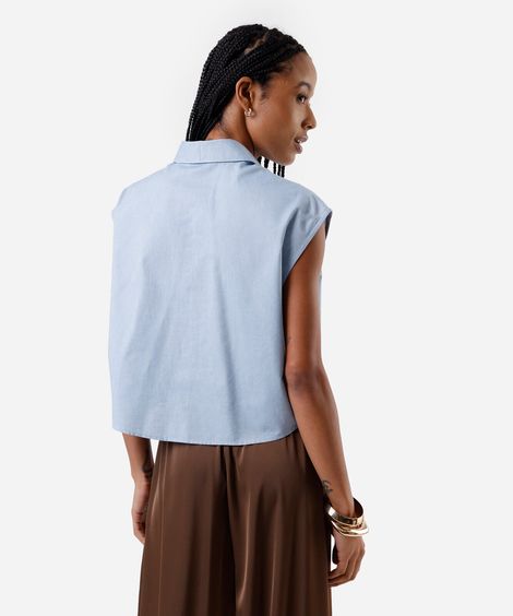 camisa feminina de algodão com recortes azul