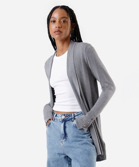 cardigan feminino de tricot cinza