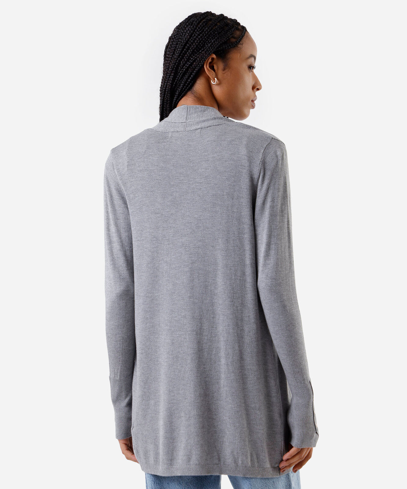 cardigan feminino de tricot cinza