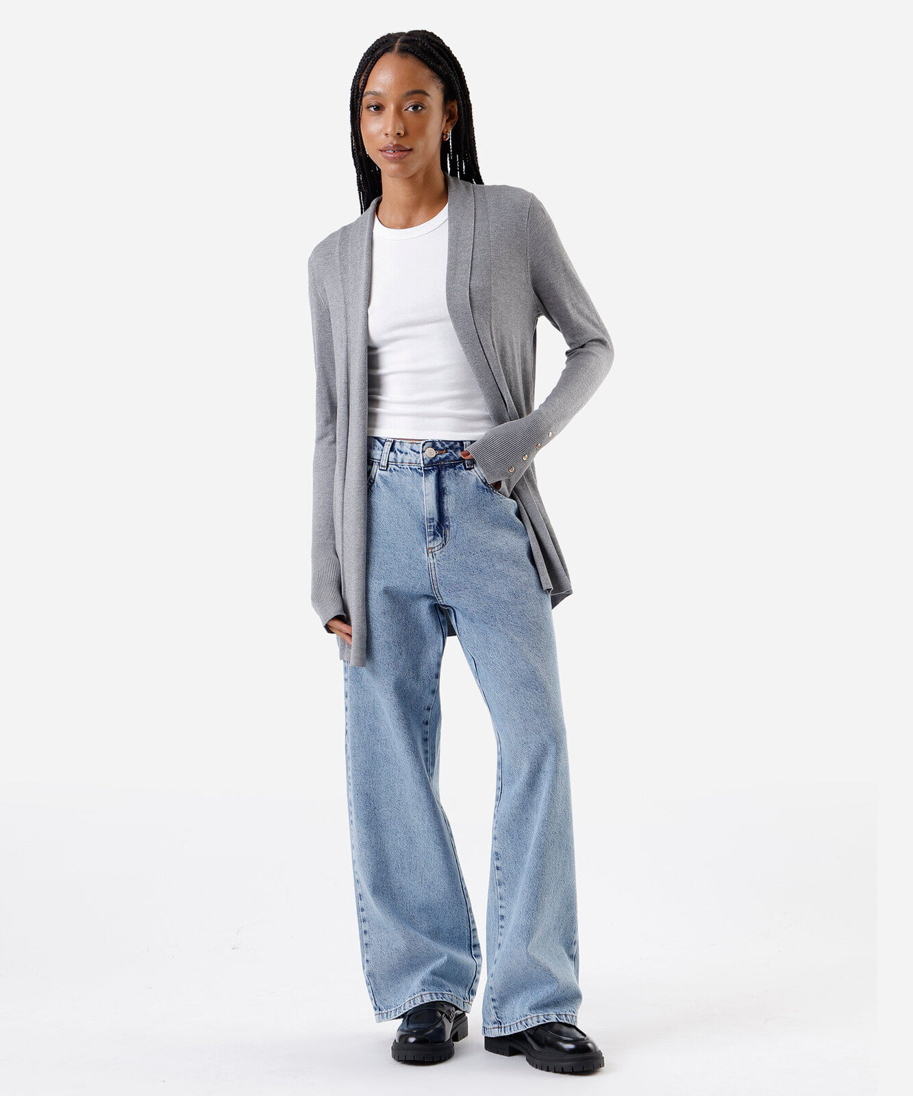 cardigan feminino de tricot cinza