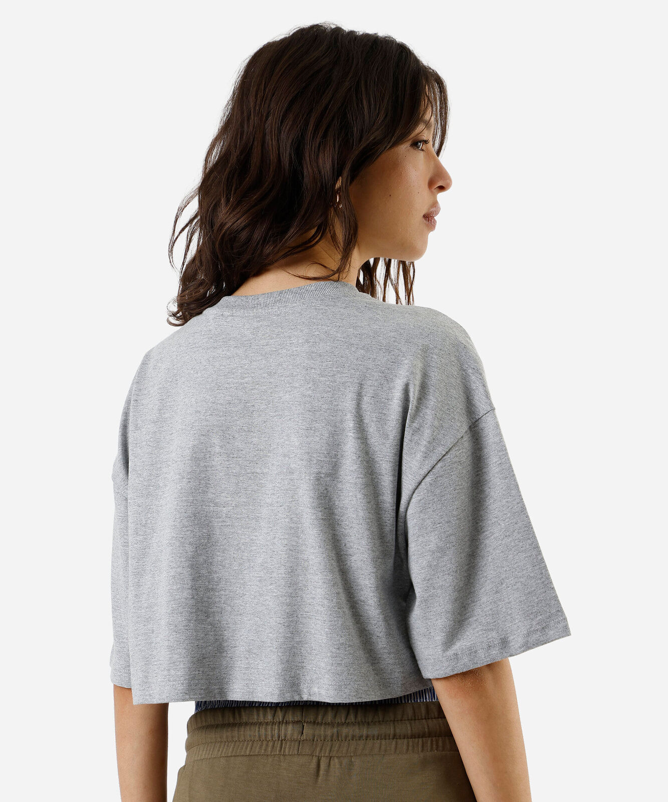 camiseta feminina de algodão estampada mickey cinza