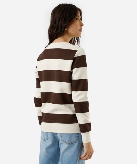 blusão feminino de moletom gola redonda garfield listrado bege