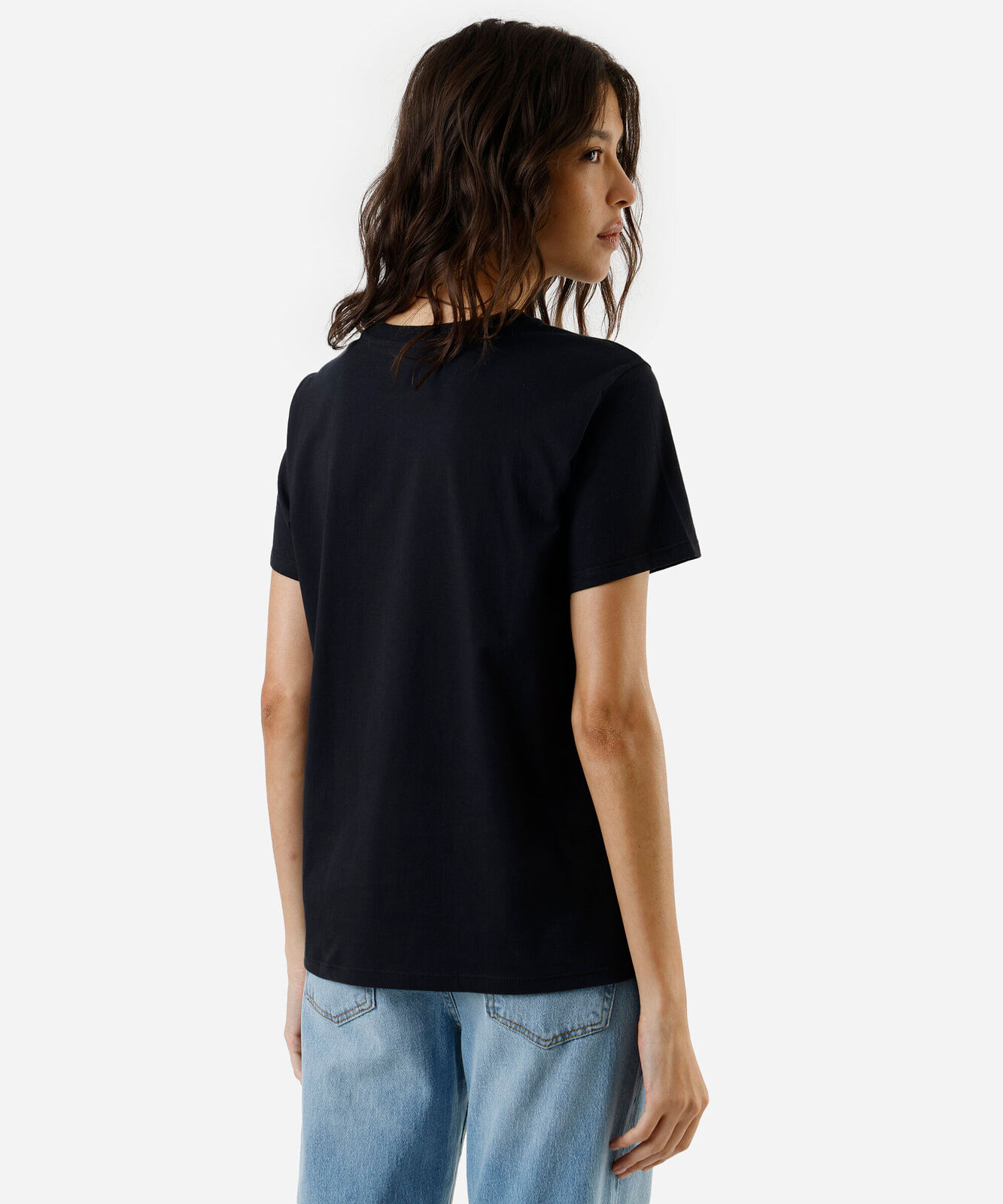 camiseta feminina de algodão estampada paraíso tropical preta