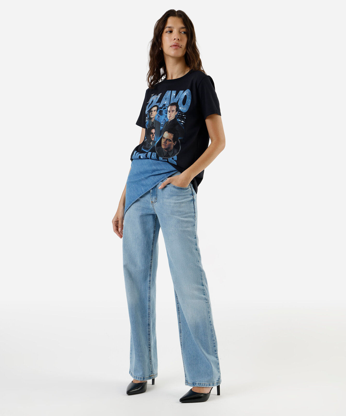 camiseta feminina de algodão estampada paraíso tropical preta