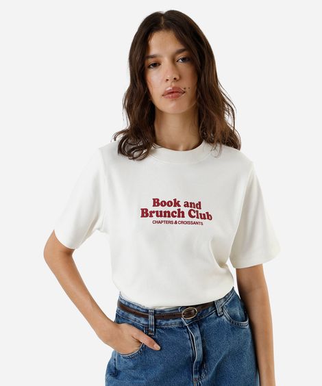camiseta feminina de algodão estampada off white
