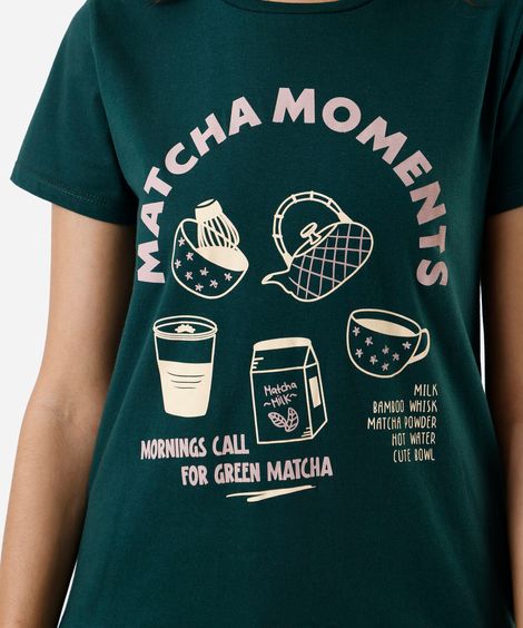 camiseta feminina de algodão estampada matcha verde