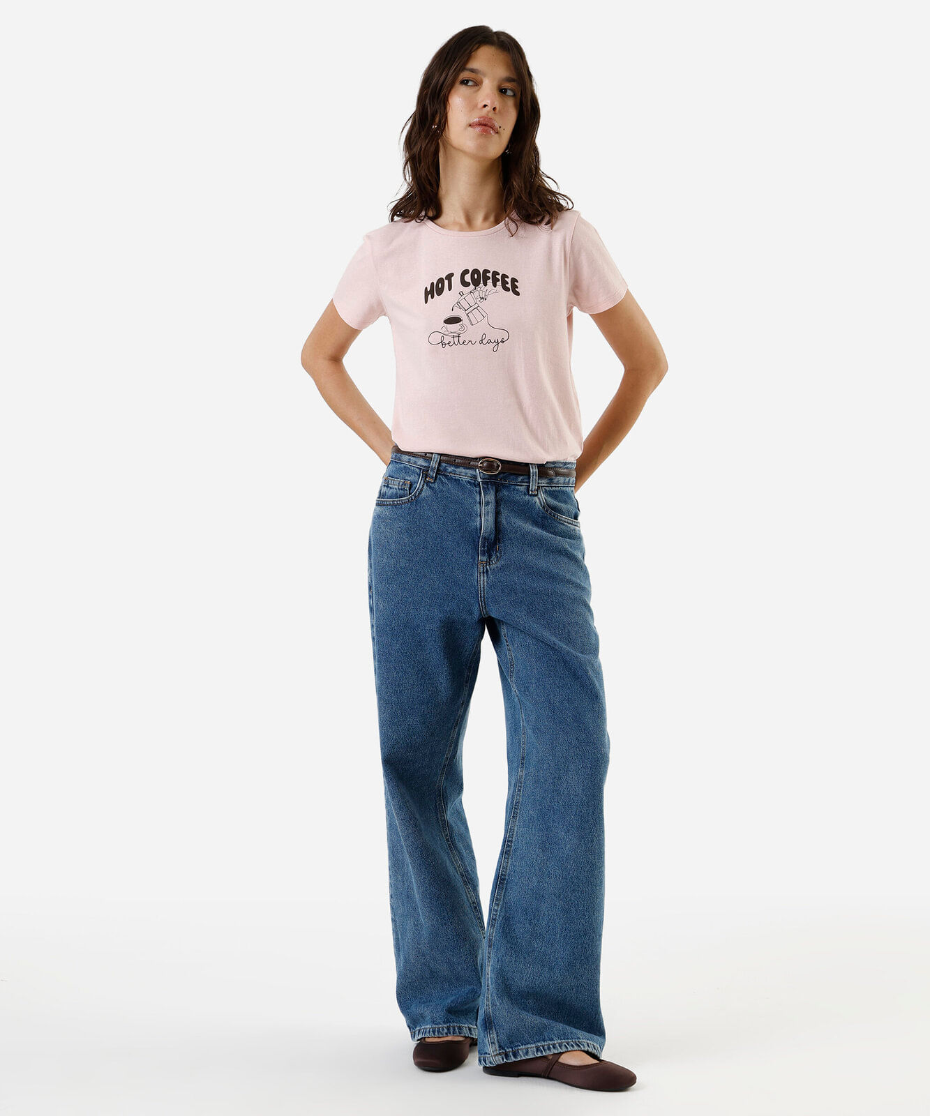 camiseta feminina de algodão estampada hot coffee rosa
