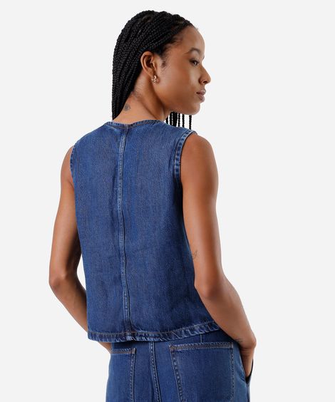 colete feminino jeans assimétrico azul