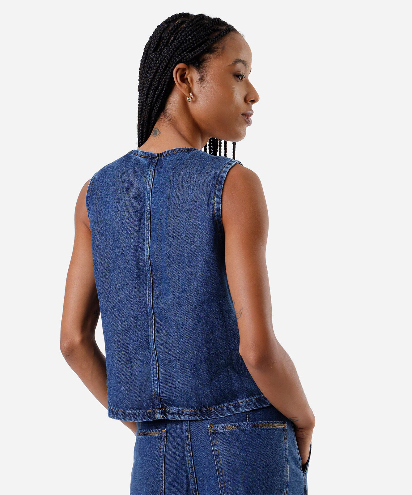 colete feminino jeans assimétrico azul