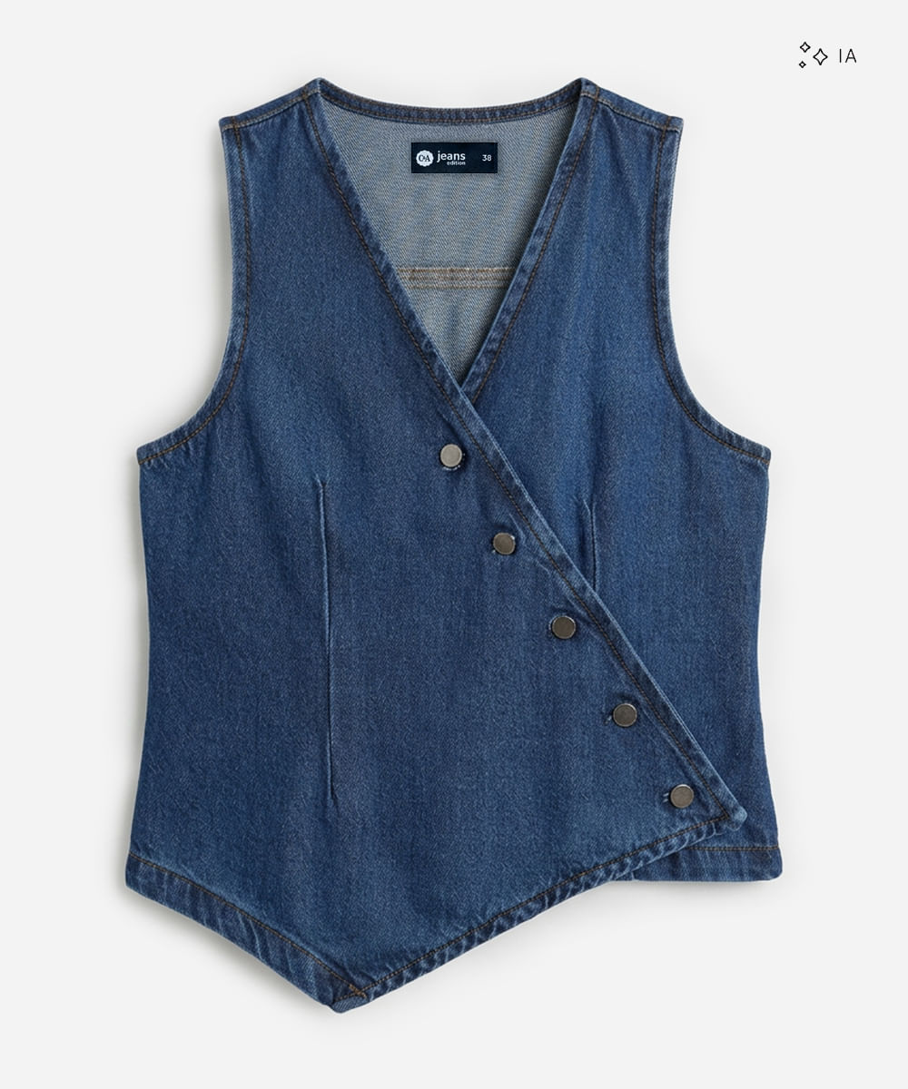 colete feminino jeans assimétrico azul